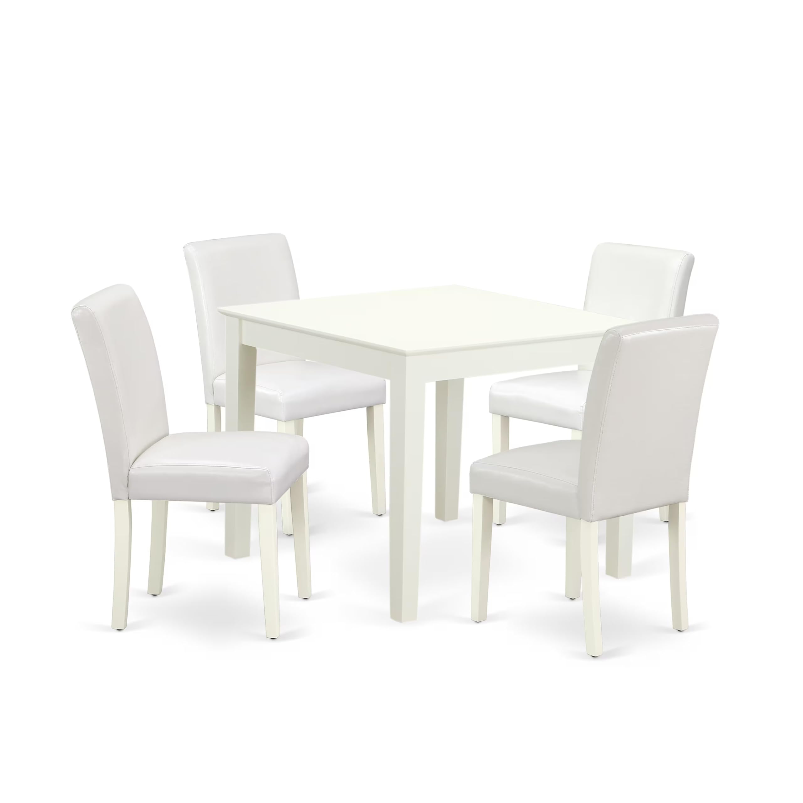 East West Furniture Oxab5-Lwh-64 5 Piece Dining Room Table Set Includes A Square Wooden Table And 4 White Faux Leather Upholstered Parson Chairs, 36X36 Inch, Linen White